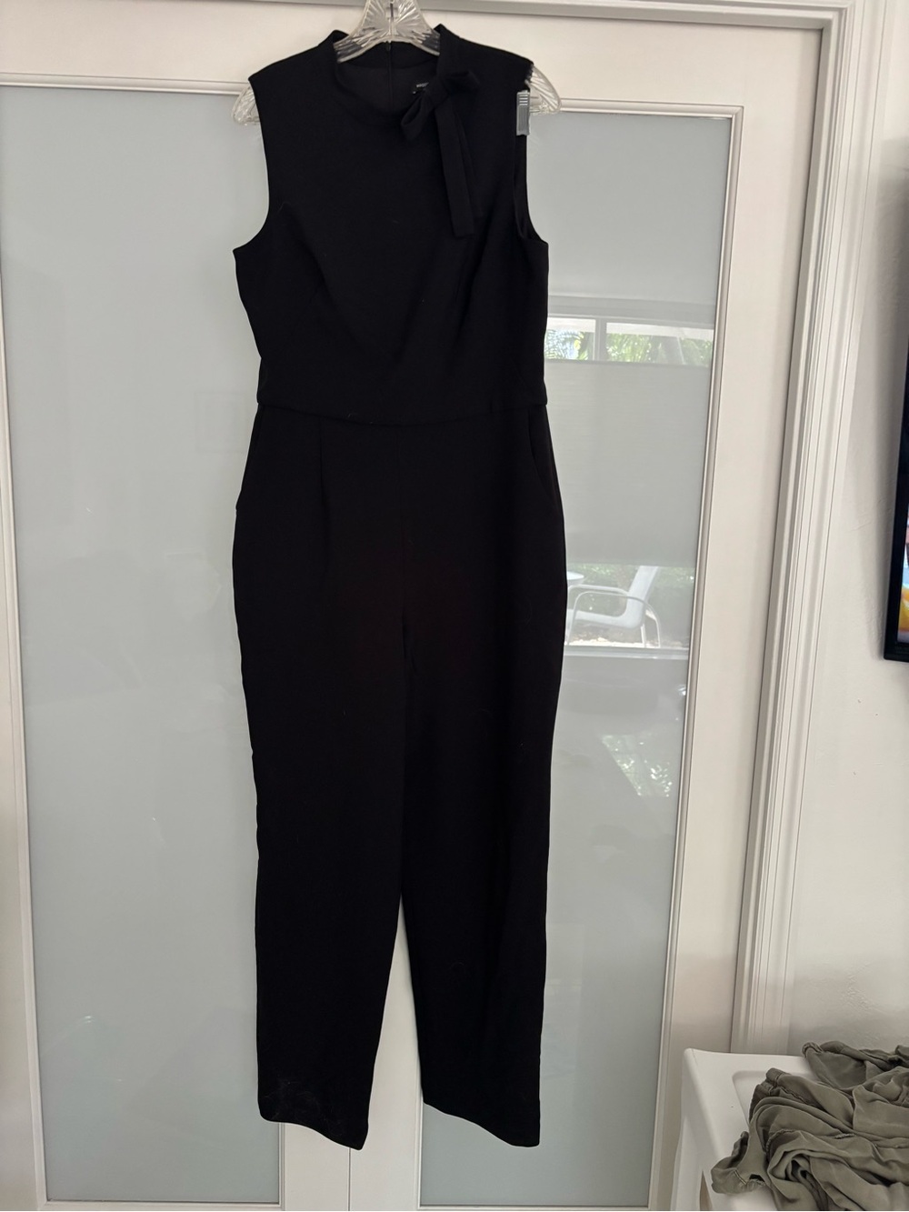 Maggy London Black Sleeveless Jumpsuit with Neck Bow